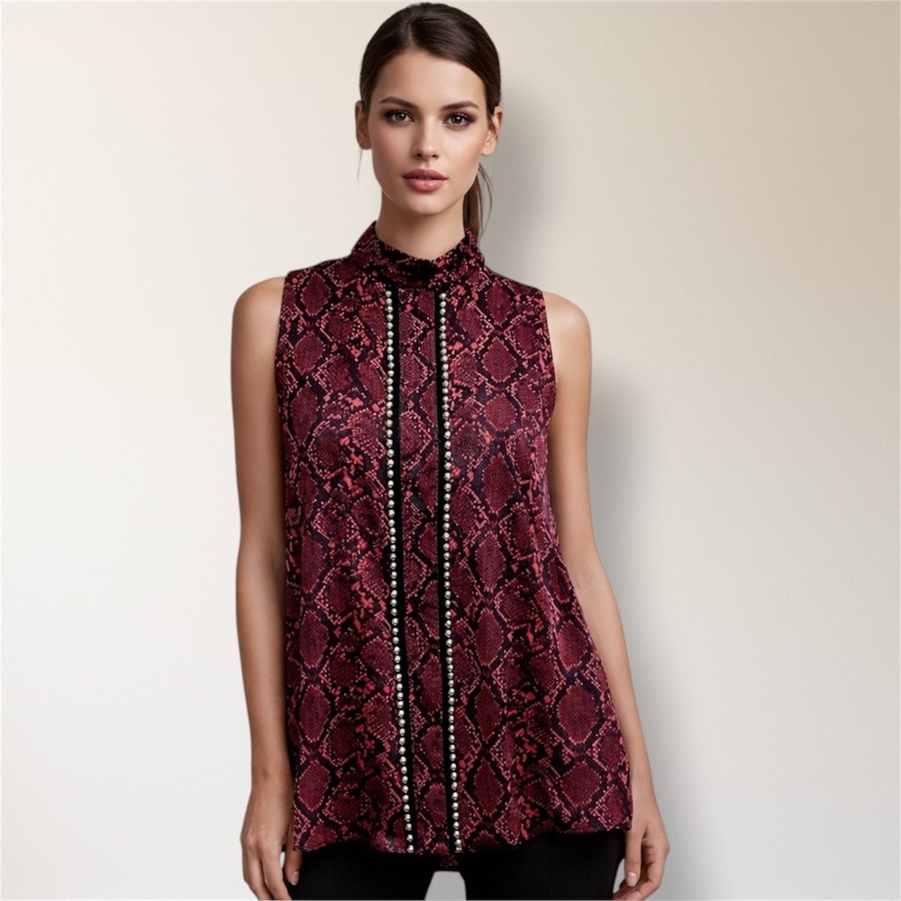 Anthropologie Endless Rose‎ Red Black Snake Print Sleeveless Mock Neck Goth Top